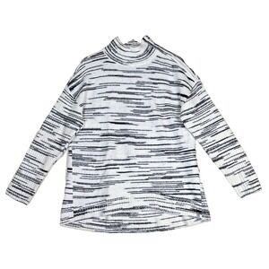 T by Talbots Womens Sweater Sz M White Black Side Zip Mock Neck Long Sleeve‎